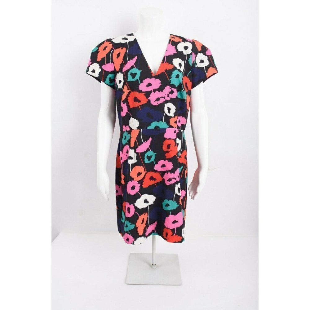 Milly Womens Atalie Sheath Dress Sz 12 MultiColor Poppy Floral Short Sleeve NWT